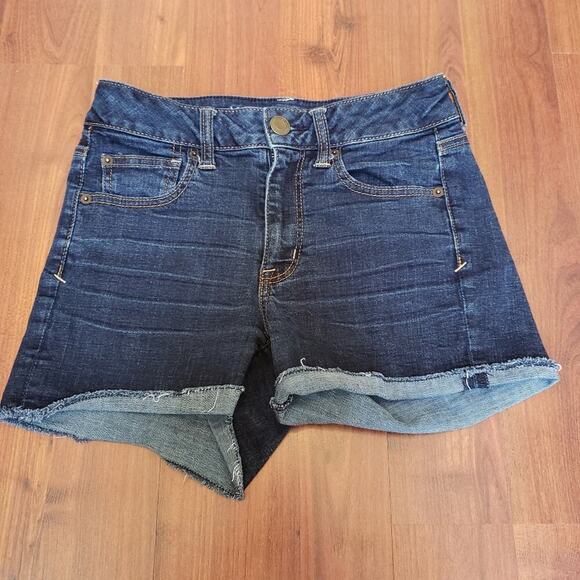 AMERICAN EAGLE DARK  CUT OFF COTTON SHORTS SIZE 4 - Picture 2 of 5